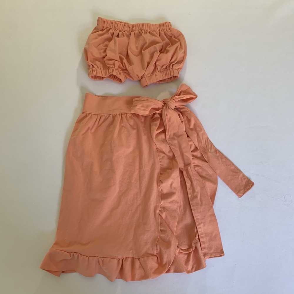 Baileys‎ Blossoms Wrap Skirt Maxi Bloomer Baby Girl 9-12 M Coral Orange Ruffle